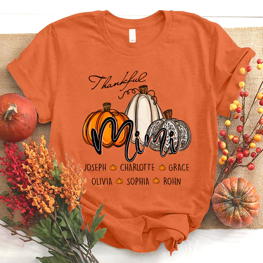Personalized Thankful Mimi Pumpkins Autumn T-Shirt