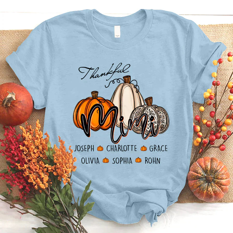 Personalized Thankful Mimi Pumpkins Autumn T-Shirt