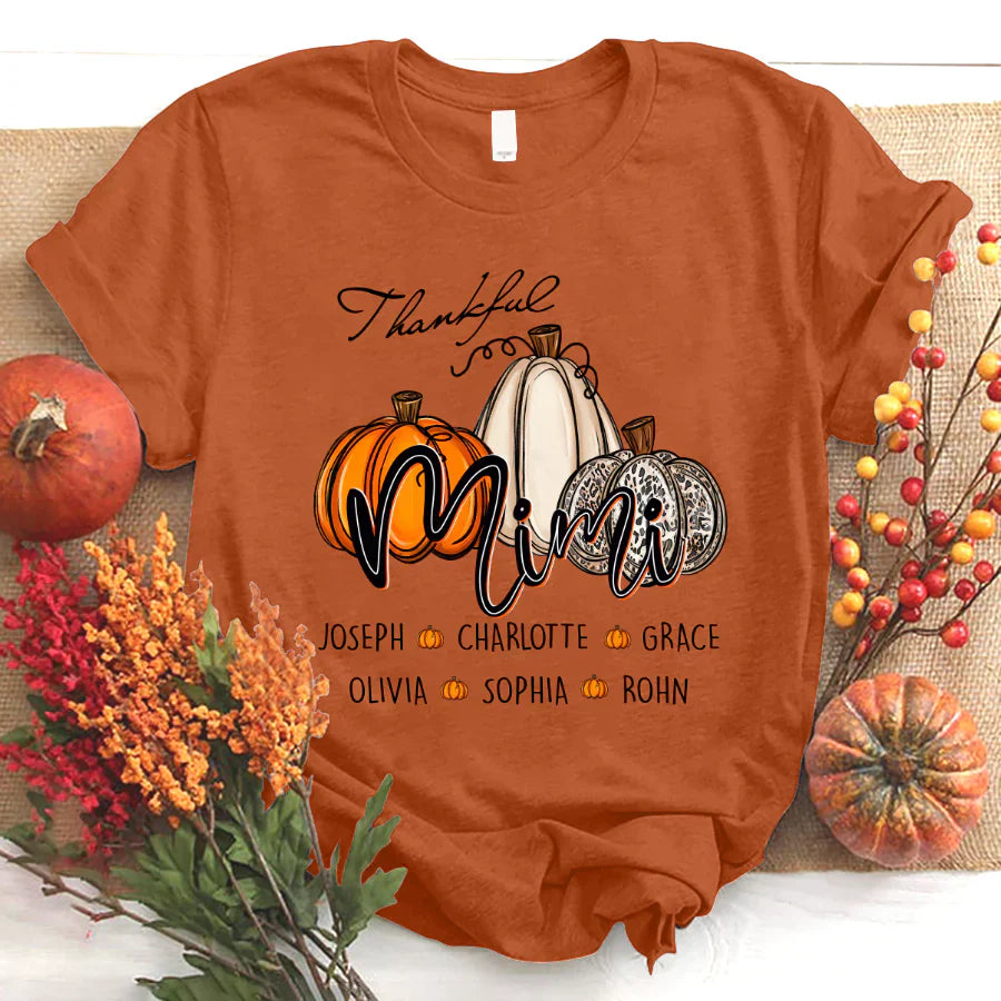 Personalized Thankful Mimi Pumpkins Autumn T-Shirt