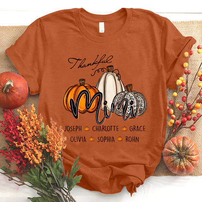 Personalized Thankful Mimi Pumpkins Autumn T-Shirt