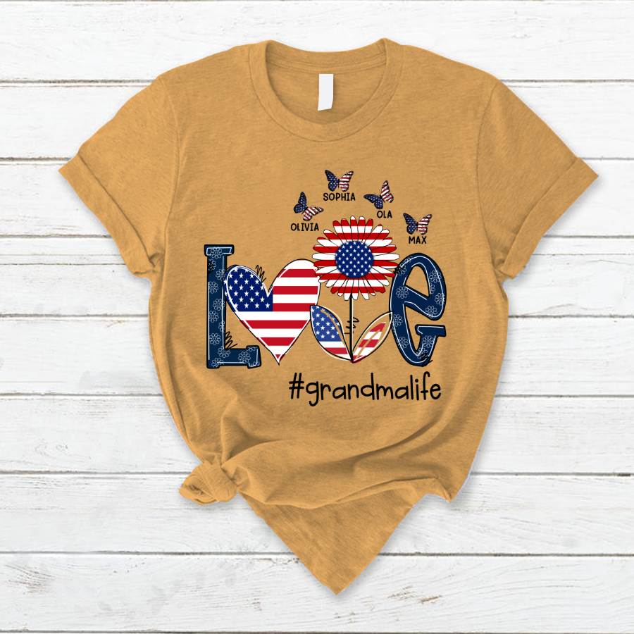 Personalized love grandma life usa butterfly T-Shirt