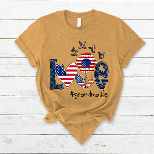 Personalized love grandma life usa butterfly T-Shirt