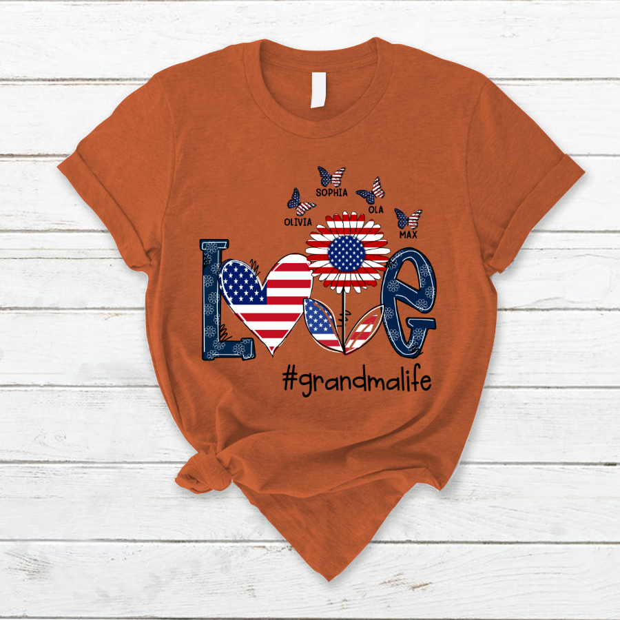 Personalized love grandma life usa butterfly T-Shirt