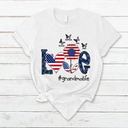 Personalized love grandma life usa butterfly T-Shirt