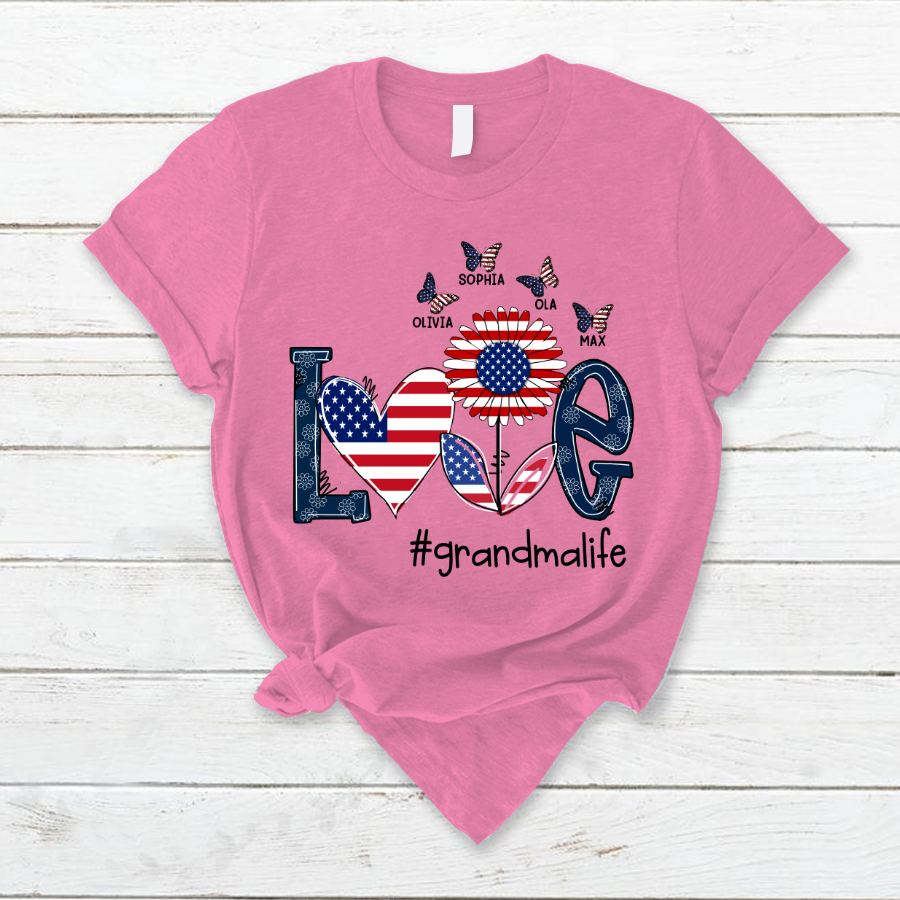 Personalized love grandma life usa butterfly T-Shirt