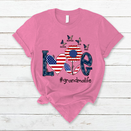 Personalized love grandma life usa butterfly T-Shirt