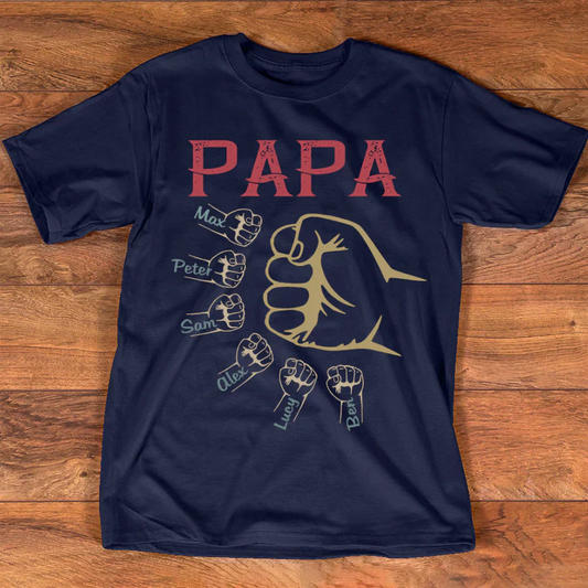 Personalized papa with grandkids vintage hand T-Shirt