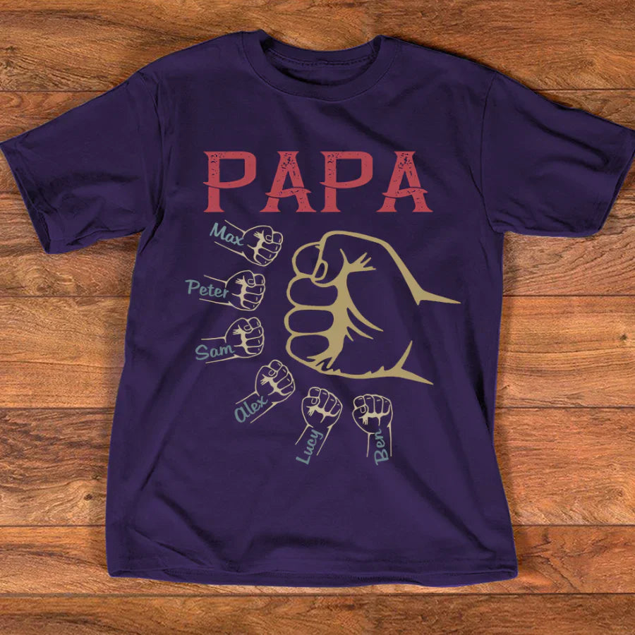 Personalized papa with grandkids vintage hand T-Shirt