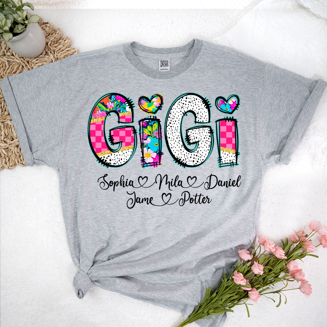 Pink Gigi Floral Custom Gigi And Grandkids T-Shirt