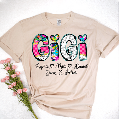 Pink Gigi Floral Custom Gigi And Grandkids T-Shirt