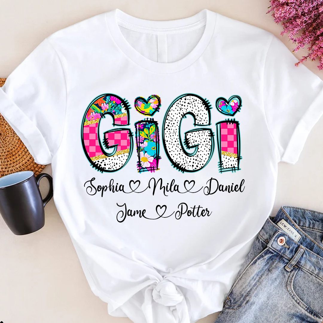 Pink Gigi Floral Custom Gigi And Grandkids T-Shirt