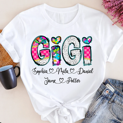 Pink Gigi Floral Custom Gigi And Grandkids T-Shirt