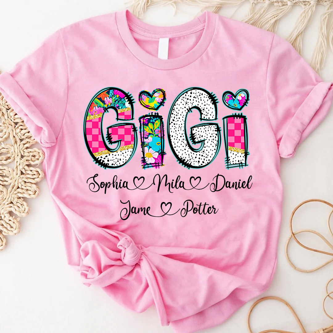 Pink Gigi Floral Custom Gigi And Grandkids T-Shirt