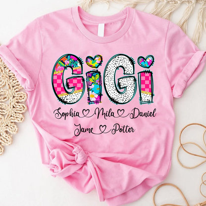 Pink Gigi Floral Custom Gigi And Grandkids T-Shirt