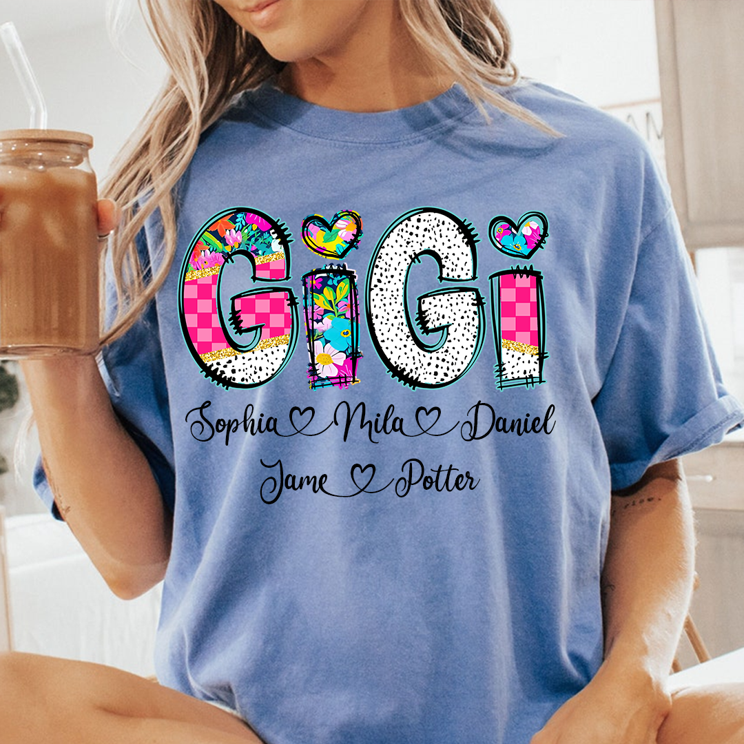 Pink Gigi Floral Custom Gigi And Grandkids T-Shirt