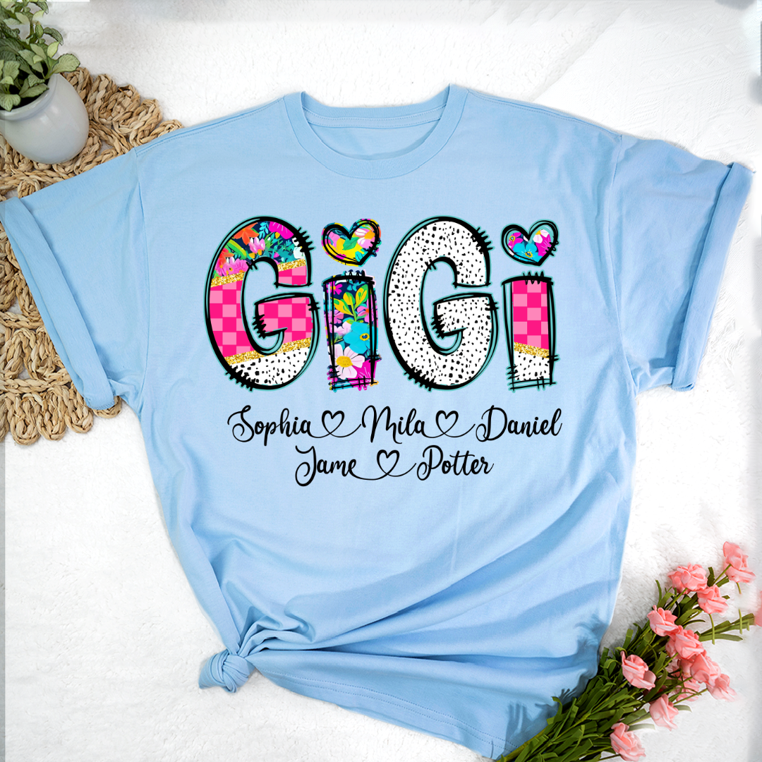 Pink Gigi Floral Custom Gigi And Grandkids T-Shirt