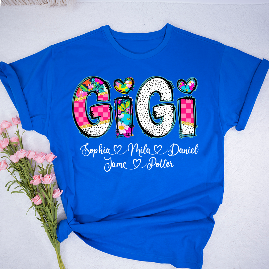 Pink Gigi Floral Custom Gigi And Grandkids T-Shirt