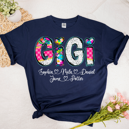 Pink Gigi Floral Custom Gigi And Grandkids T-Shirt