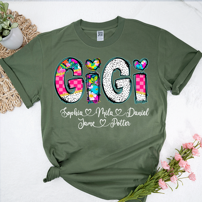 Pink Gigi Floral Custom Gigi And Grandkids T-Shirt
