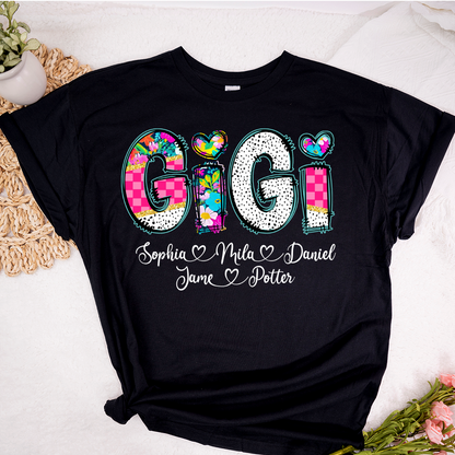 Pink Gigi Floral Custom Gigi And Grandkids T-Shirt