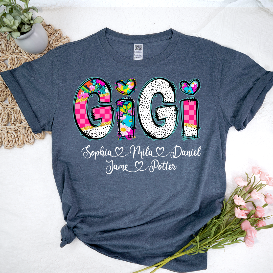 Pink Gigi Floral Custom Gigi And Grandkids T-Shirt