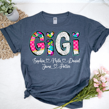Pink Gigi Floral Custom Gigi And Grandkids T-Shirt