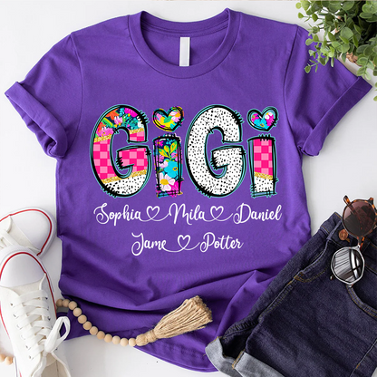 Pink Gigi Floral Custom Gigi And Grandkids T-Shirt