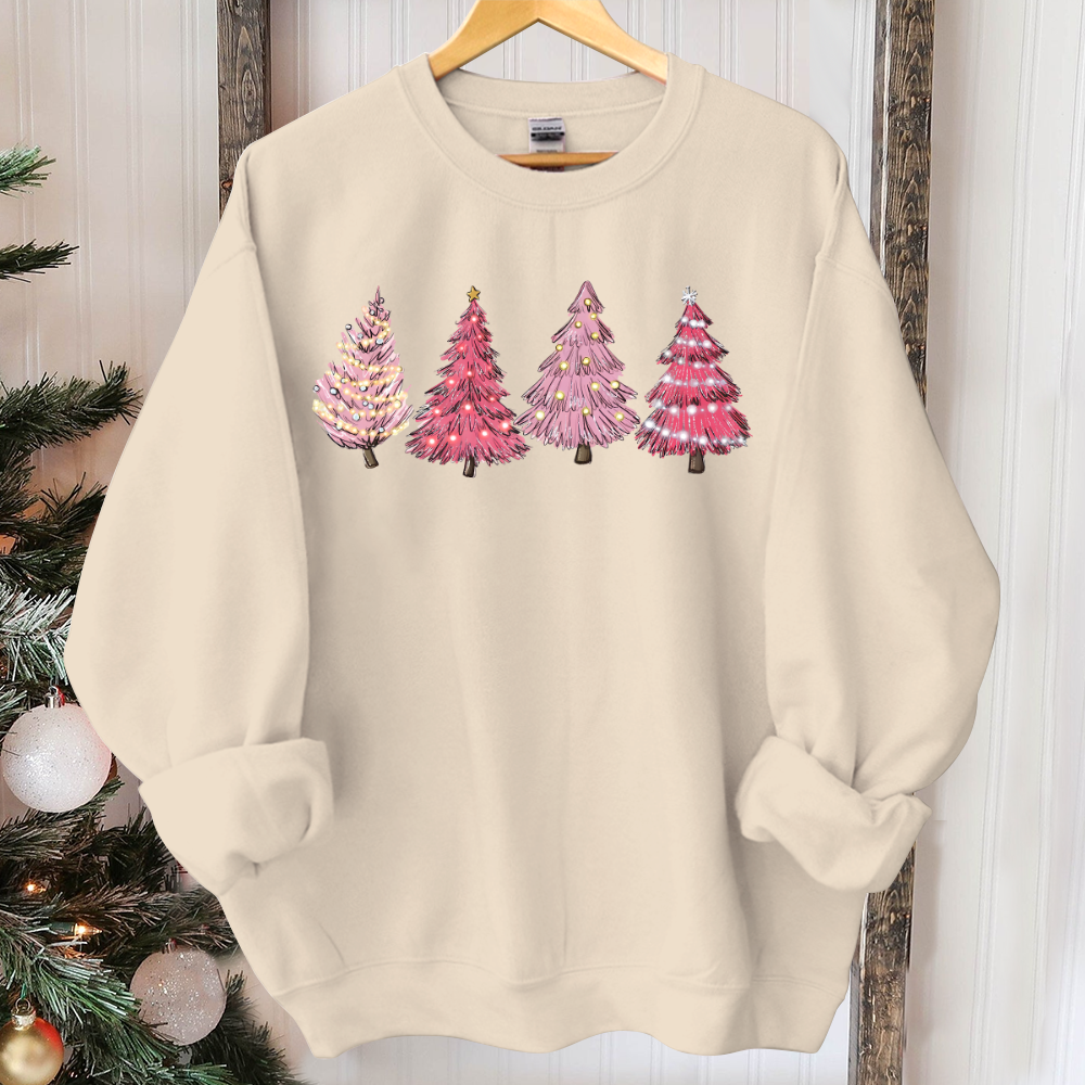 Pink Tree Christmas Sweater, Christmas Sweater, Christmas Crewneck, Christmas Tree Sweatshirt, Holiday Sweaters for Women, Winter Sweatshirt