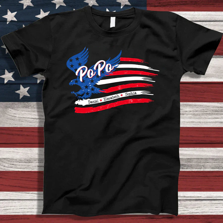 PoPo With Grandkids Names 4th Of July CTL94 T-Shirt