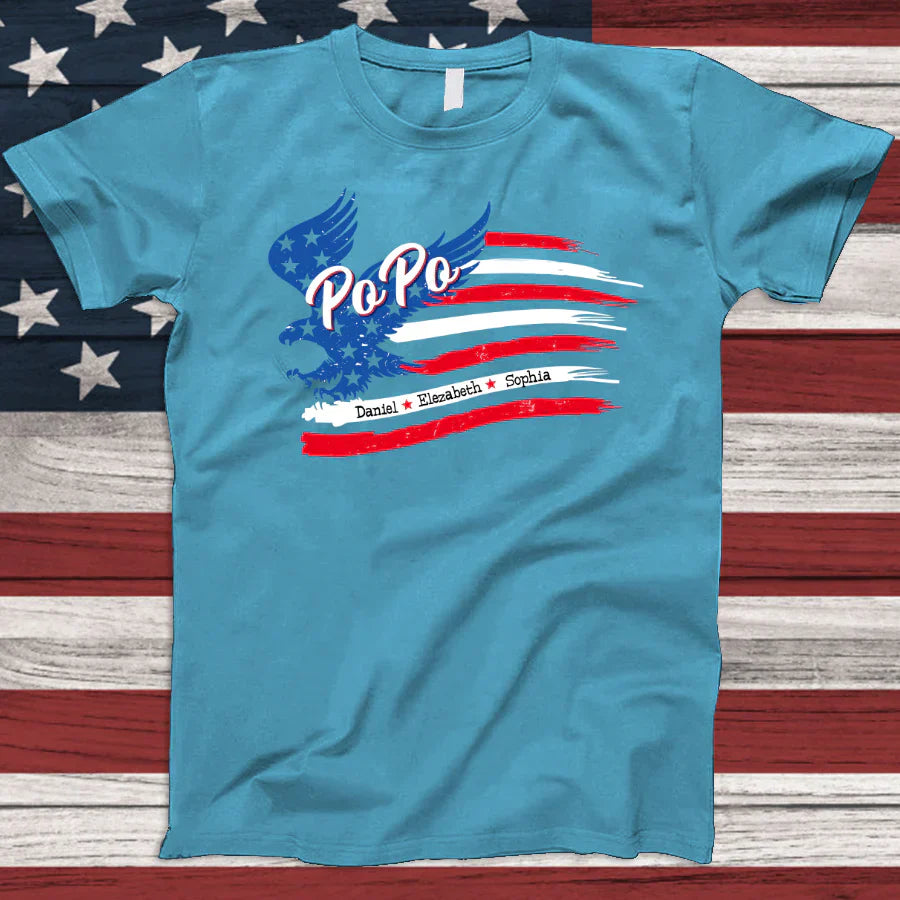 PoPo With Grandkids Names 4th Of July CTL94 T-Shirt
