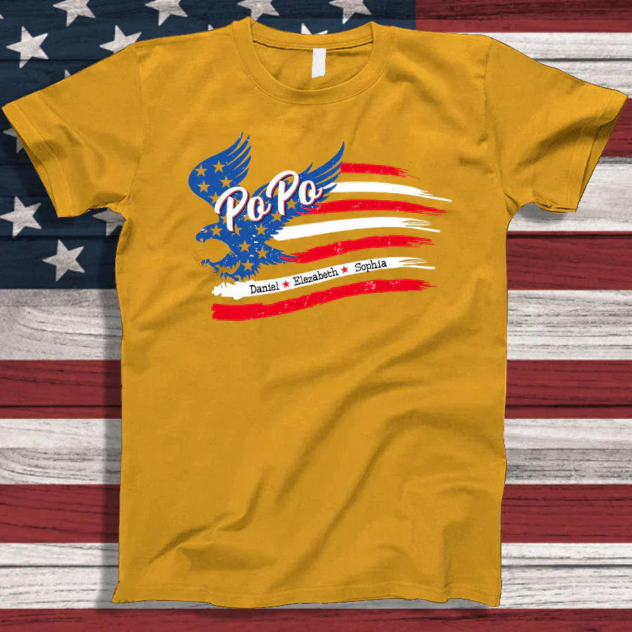PoPo With Grandkids Names 4th Of July CTL94 T-Shirt
