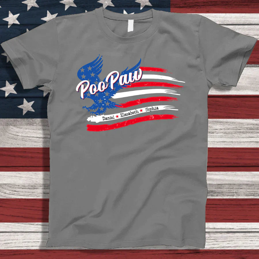 PooPaw With Grandkids Names 4th Of July CTL94 T-Shirt