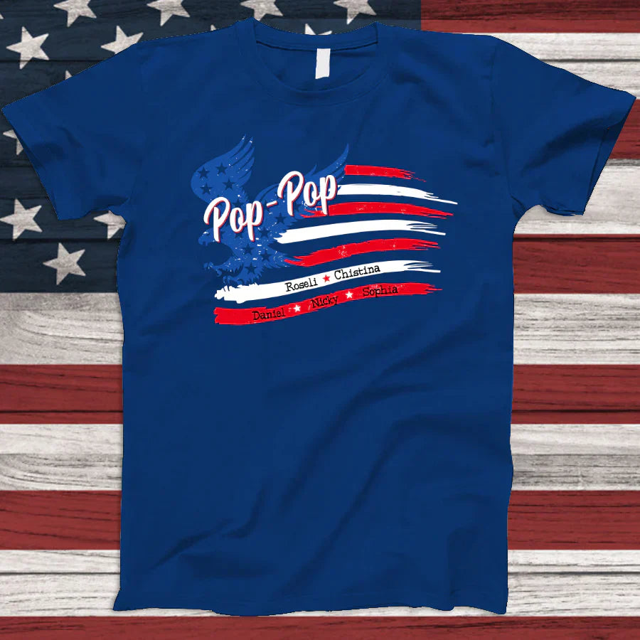 PopPop With Grandkids Names 4th Of July CTL94 T-Shirt