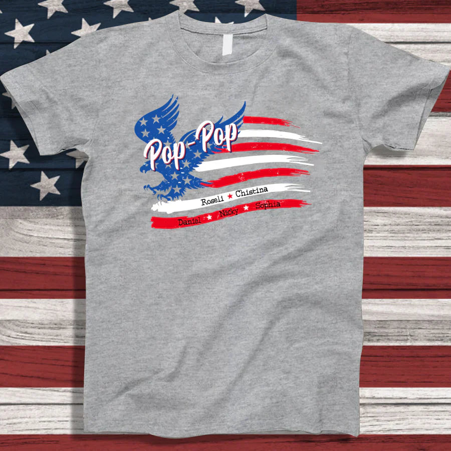 PopPop With Grandkids Names 4th Of July CTL94 T-Shirt