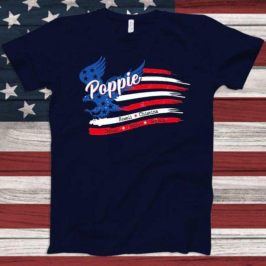 Poppie With Grandkids Names 4th Of July CTL94 T-Shirt