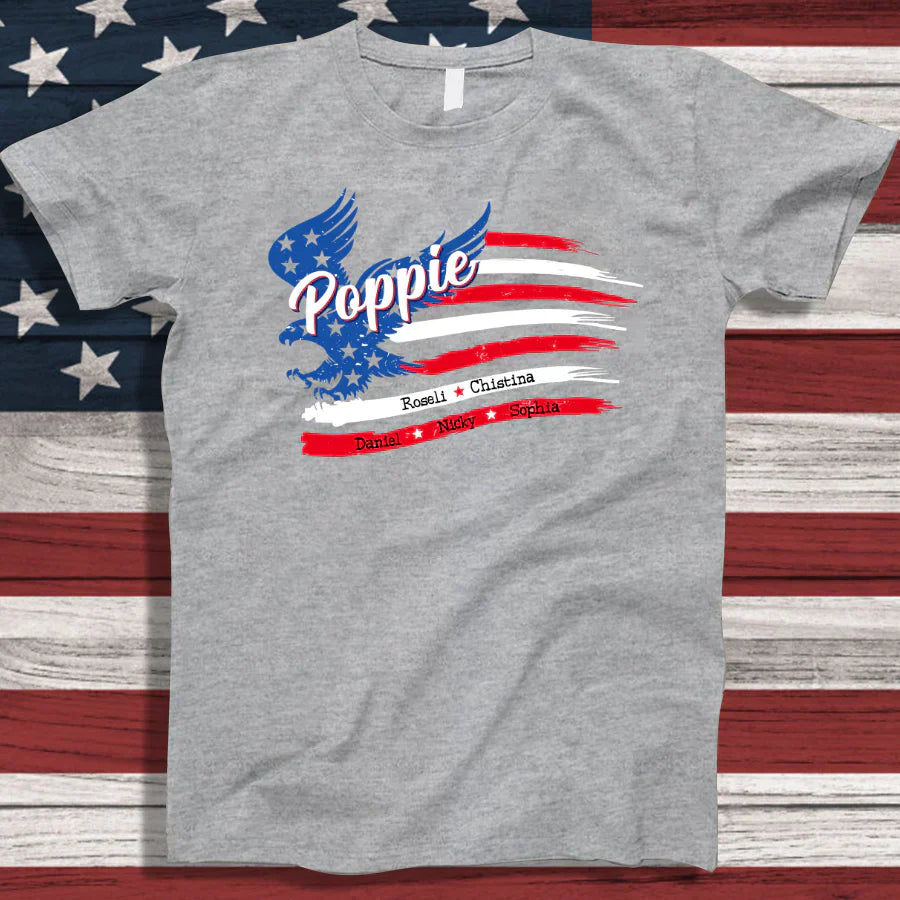 Poppie With Grandkids Names 4th Of July CTL94 T-Shirt