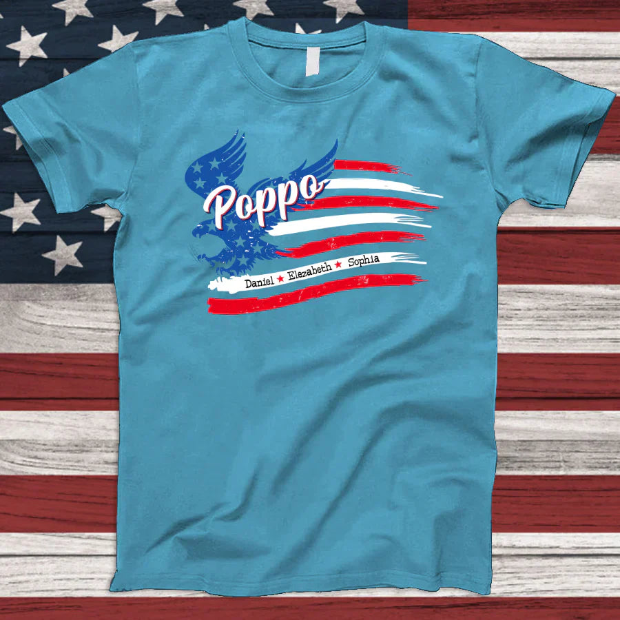 Poppo With Grandkids Names 4th Of July CTL94 T-Shirt