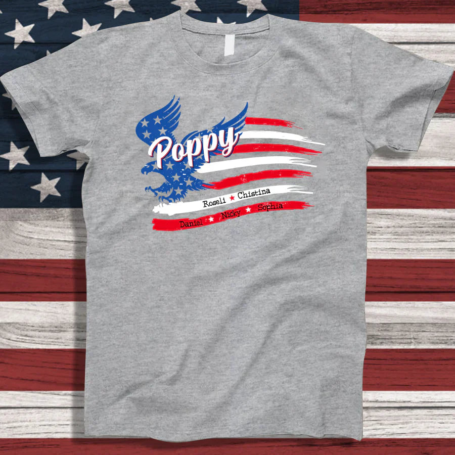 Poppy With Grandkids Names 4th Of July CTL94 T-Shirt
