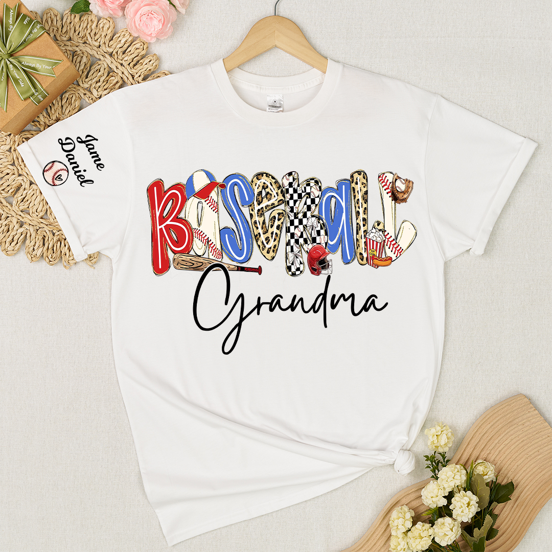 Preppy Baseball Game Day, Baseball Grandma and Grandkids - Tshirt