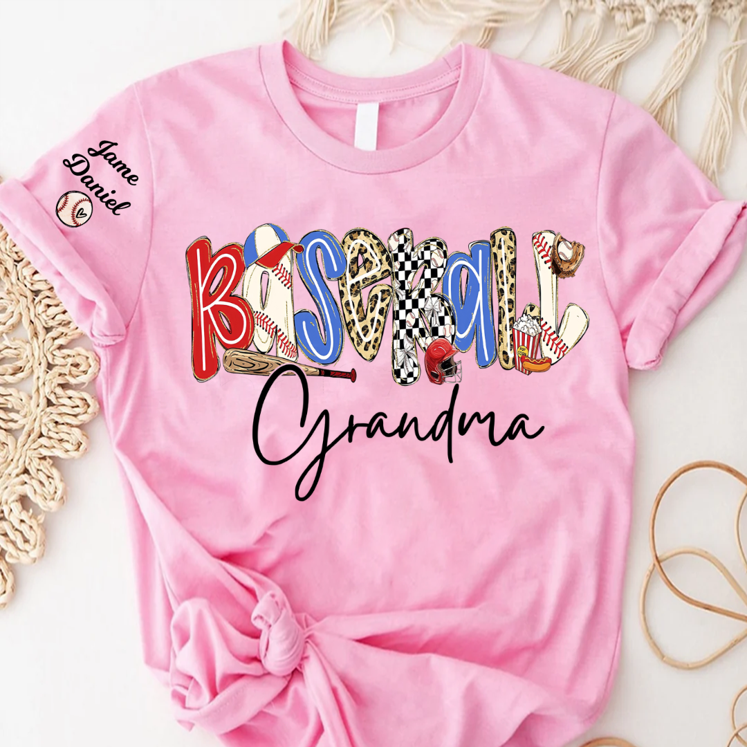 Preppy Baseball Game Day, Baseball Grandma and Grandkids - Tshirt