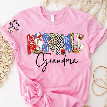 Preppy Baseball Game Day, Baseball Grandma and Grandkids - Tshirt