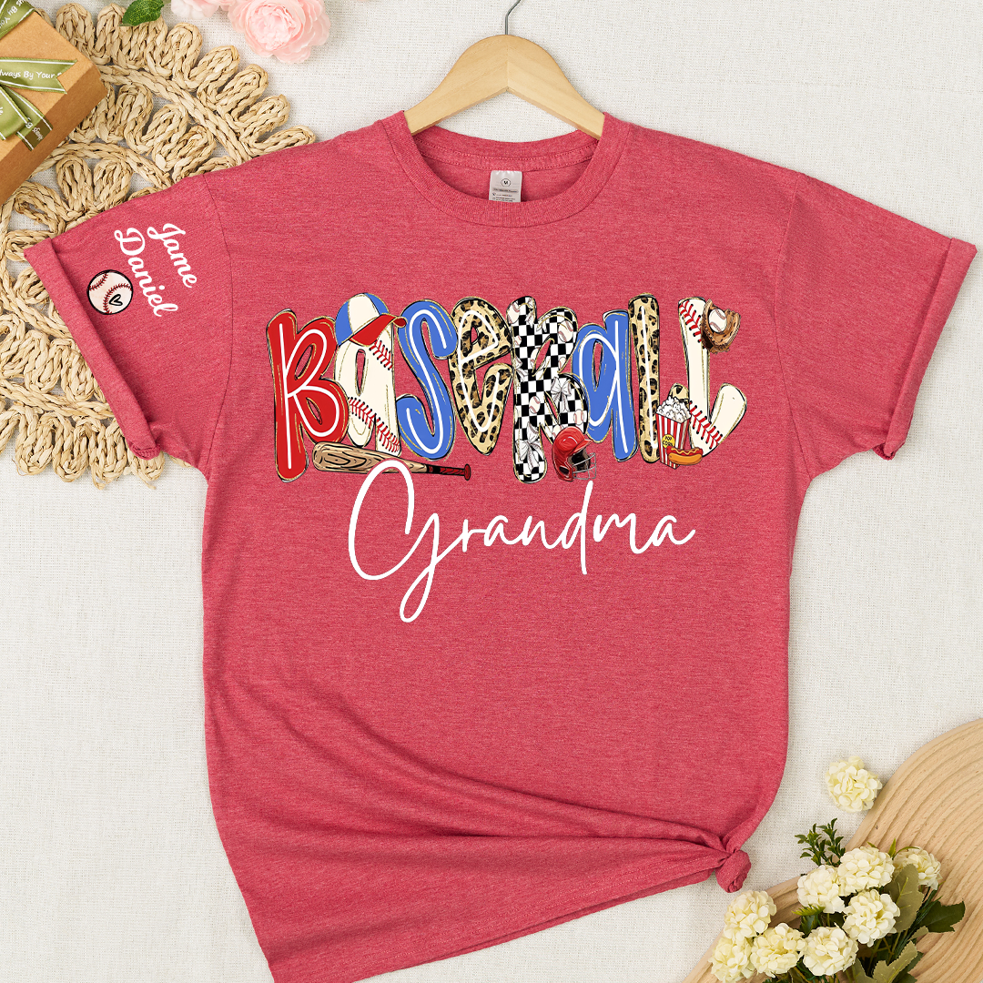 Preppy Baseball Game Day, Baseball Grandma and Grandkids - Tshirt
