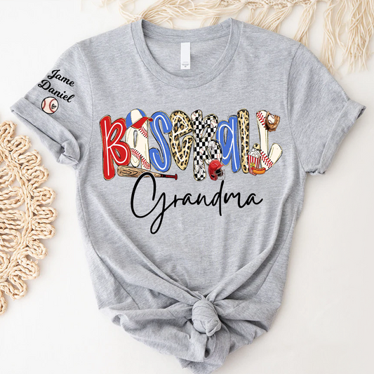 Preppy Baseball Game Day, Baseball Grandma and Grandkids - Tshirt