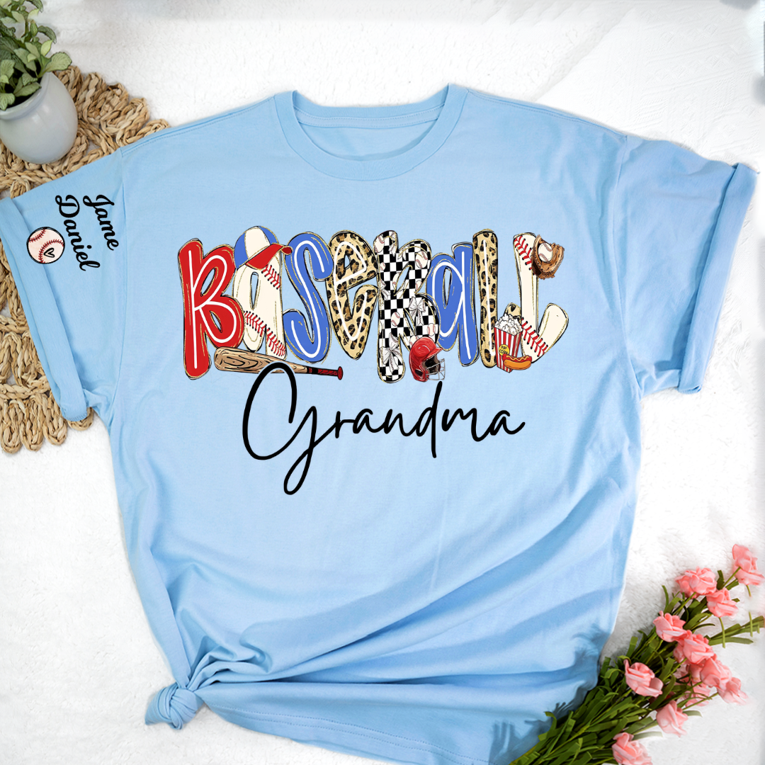 Preppy Baseball Game Day, Baseball Grandma and Grandkids - Tshirt