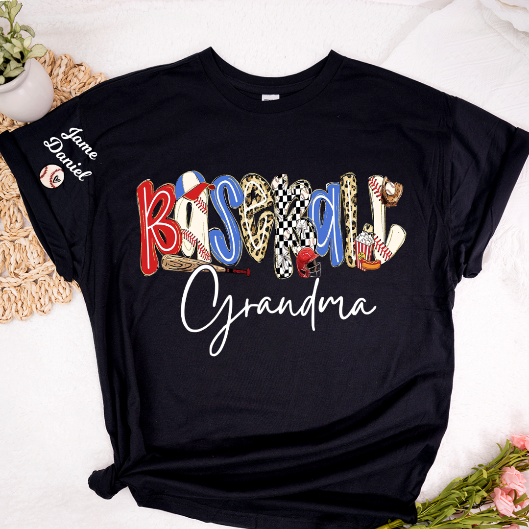 Preppy Baseball Game Day, Baseball Grandma and Grandkids - Tshirt