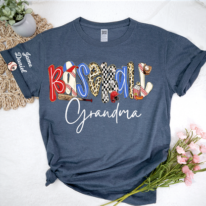 Preppy Baseball Game Day, Baseball Grandma and Grandkids - Tshirt