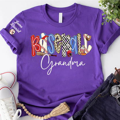 Preppy Baseball Game Day, Baseball Grandma and Grandkids - Tshirt
