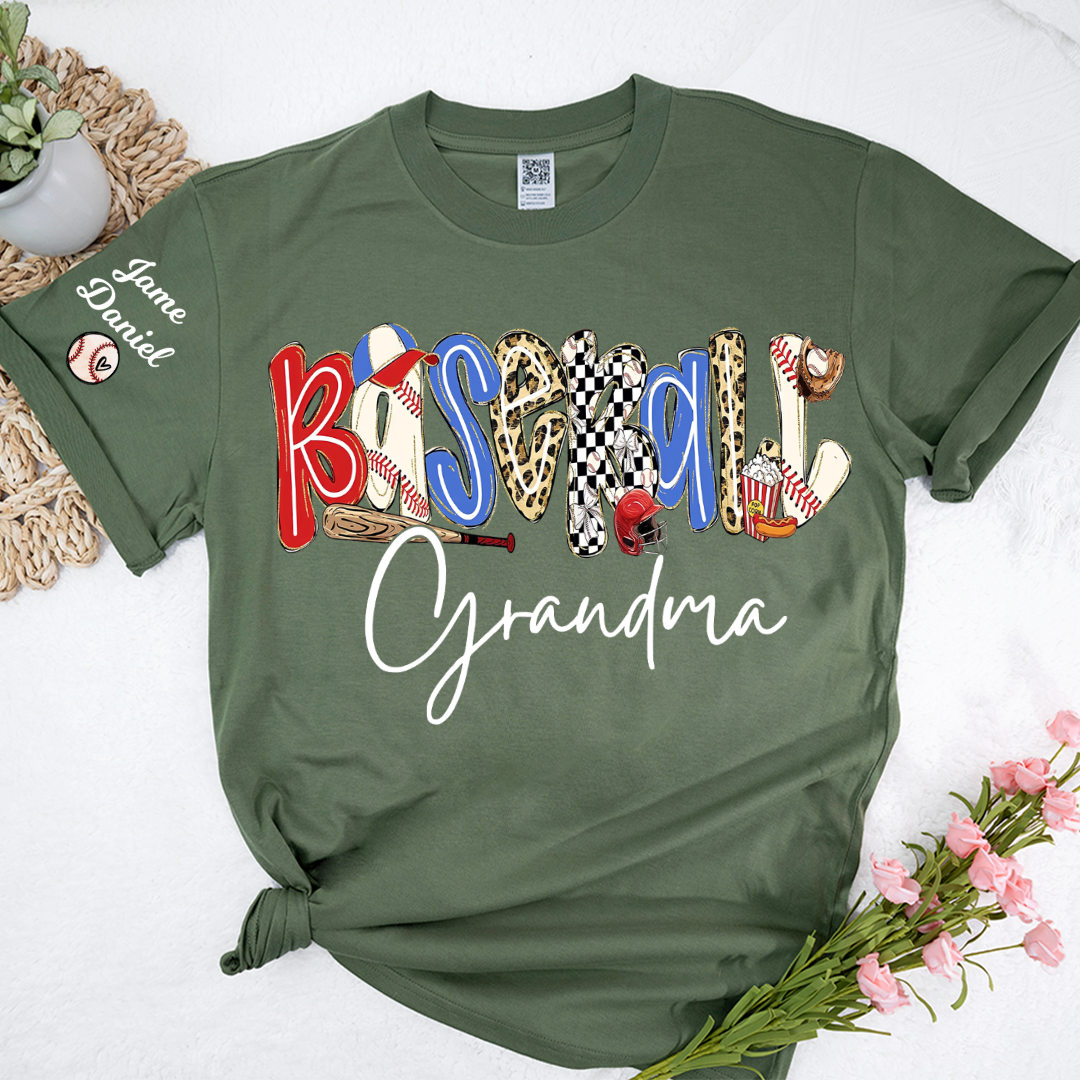 Preppy Baseball Game Day, Baseball Grandma and Grandkids - Tshirt