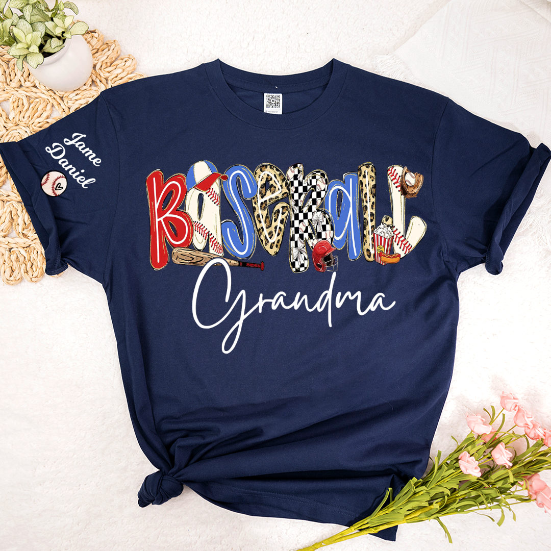 Preppy Baseball Game Day, Baseball Grandma and Grandkids - Tshirt