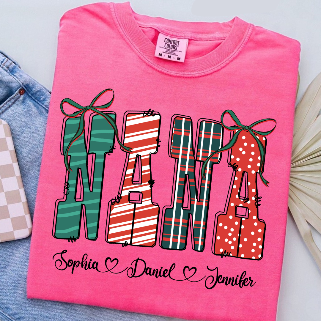 Preppy Christmas Nana, Nana and Grankids Personlized Shirt